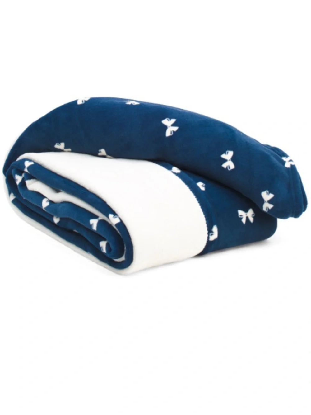 Laura Ashley Navy & White Reversible Plush Blanket with Bow Motif